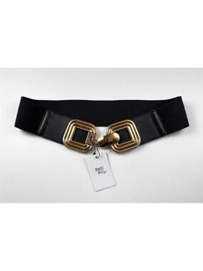 Princess Polly Stanton Belt Black Gold Wide Stretch Waist Belt NWT